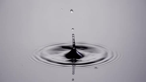 Drop of water falling and splashing in slow motion