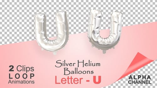Two Silver Foil Letter U Balloons Floating Animation