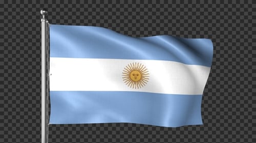 Argentina Flag Waving on Pole with Alpha Channel