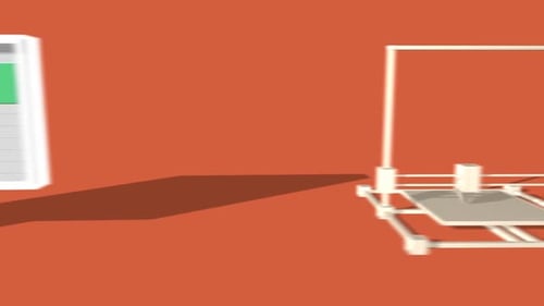 Simple Animation of Printing a Pyramid with a 3D Printer. Red Background.