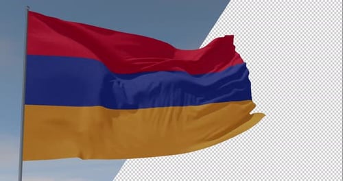Realistic Waving Armenian Flag On Pole With Transparency