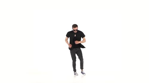 Young Adult Dancing Energetically on White Background