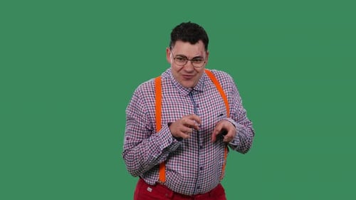 Man Talking with Expressive Hand Gestures on Green Screen
