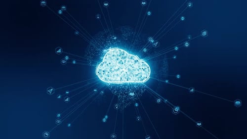 Blue cloud computing with line connection futuristic technology icon seamless loop video