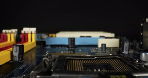 Close Up of Computer Motherboard and Components