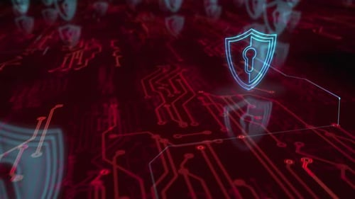 Cyber security and digital network protection symbols loop concept