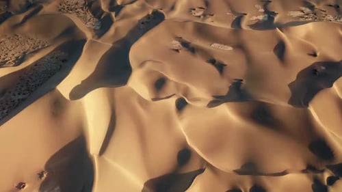 Sunset Over the Sand Dunes Desert Aerial of Valley in Golden Sunset Light