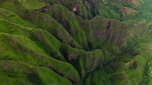 Na Pali Coast State Park, Hawaii Nature, Rocky Terrain. Sharp Ridges and Deep Gorges Aerial View