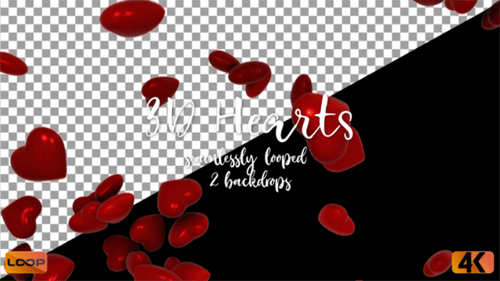 Romantic 3D Red Hearts Falling Seamless Loop