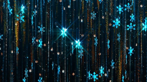 Falling Blue Snowflakes and Glittering Particle Trails Motion Background