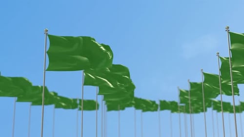 Animated Green Flags Waving Against Blue Sky Loop