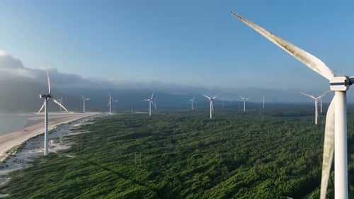 Wind Turbines in mountain during sunset