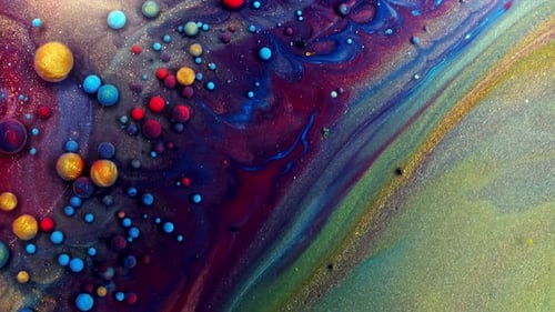 Abstract Violet Paint. Multicolored Colorful Ink Bubbles Moving Underwater Closeup