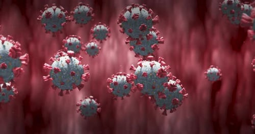 3D Animated Coronavirus Cells Floating in Microscopic Environment