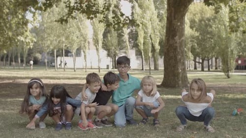 Kids Friends Group Posing in Sunny Park