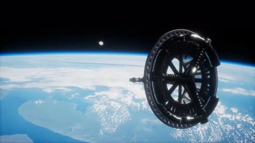 Futuristic Space Satellite Orbiting the Earth