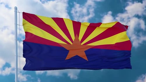 Waving Arizona State Flag Against Clear Blue Sky