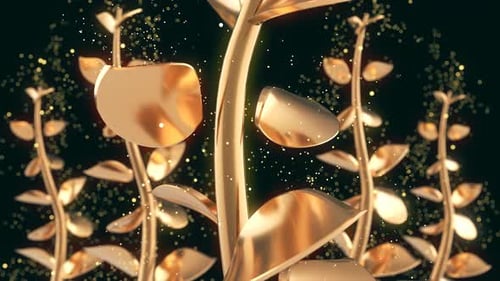 Elegant Golden Plants Growth Animation with Shimmering Particles