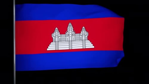 Realistic Cambodian Flag Waving on Black Screen