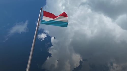 Realistic Luxembourg Flag Waving in Cloudy Sky Animation