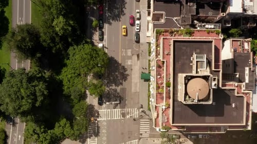 Birds View of New York City Street at Central Park on Beautiful Sunny Summer Day