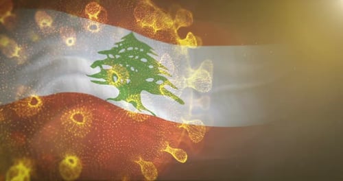 Lebanon Flag With Corona Virus Bacteria