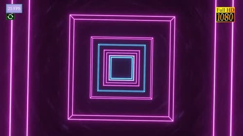 Abstract Neon Light Squares Rotating Tunnel Loop