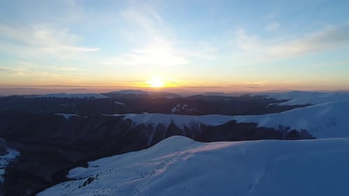 Snowy Mountains at Sunrise Aerial Landscape