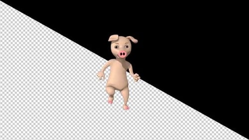Cute 3D Cartoon Pig Dancing Loop with Alpha Channel