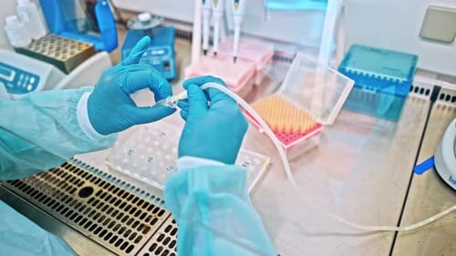 Scientist Works with Test Tubes in Lab