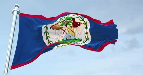 Realistic Waving Flag of Belize with National Emblem