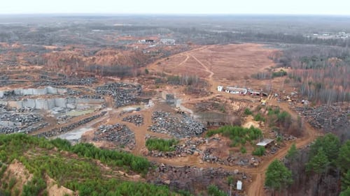 Development of minerals. Iron ore mine. Stone mining industry. Granite quarry