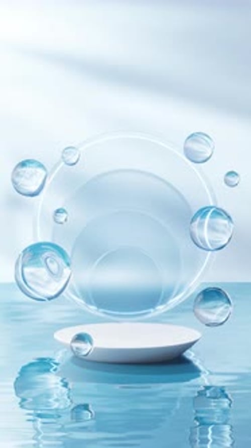 Minimalist Product Reveal on Water with Floating Bubbles