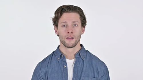 Smiling Man Talking on White Background