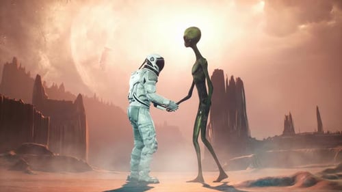 Meeting of an Astronaut and an Alien