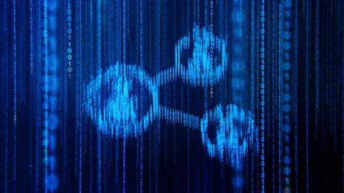 Blue Binary Code,Matrix Code, Falling Digital Symbols With Connection Icon