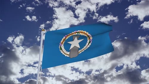 Northern Mariana Islands Flag Waving Animation on Cloudy Sky
