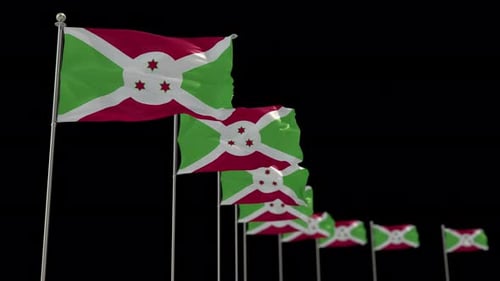 Multiple Waving Burundi National Flags on Black Background