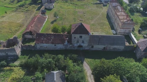 Aerial of abandoned buildings