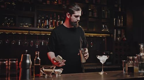 Bartender Preparing a Cocktail Behind the Bar