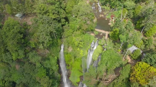 Aerial Shot of the Biggest Waterfall on the Bali Island - the Sekumpul Waterfall