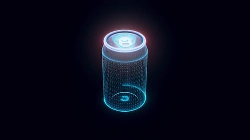 Futuristic Holographic Beverage Can 3D Wireframe Animation Loop
