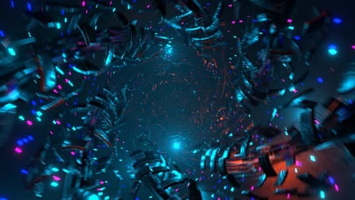 Bewegung und Drehung der Kamera in einem futuristischen Tunnel..