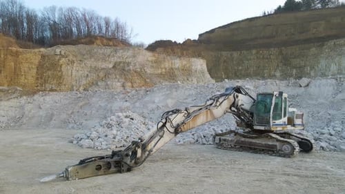 Open Pit Mining Site of Construction Sand Stone Materials with Excavator Equipment for Digging of