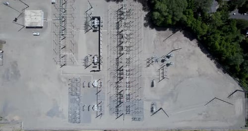 Aerial View Above High Voltage Electricity Supply Power Grid Station