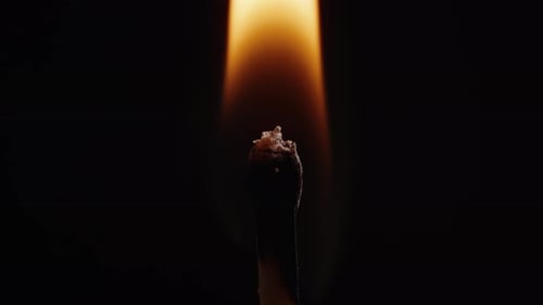 Burning Matchstick in Dramatic Macro Close-Up