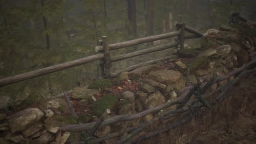 An Old Wood Fence with a Country Field Behind It
