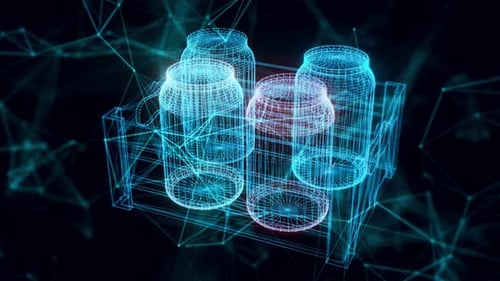 Wooden Crate With Jars Hologram Close Up Hd