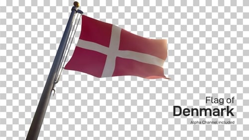 Danish Flag Waving with Sun Flare on Transparent Background
