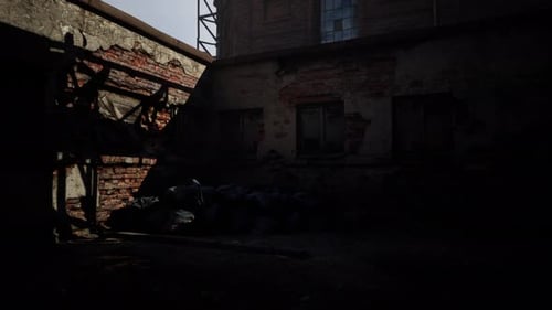 Abandoned Industrial Factory Buildings at Sunset